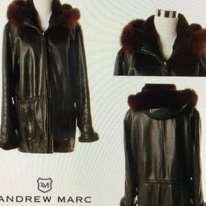 Andrew Marc Leather Hooded Jacket Fox Fur XS